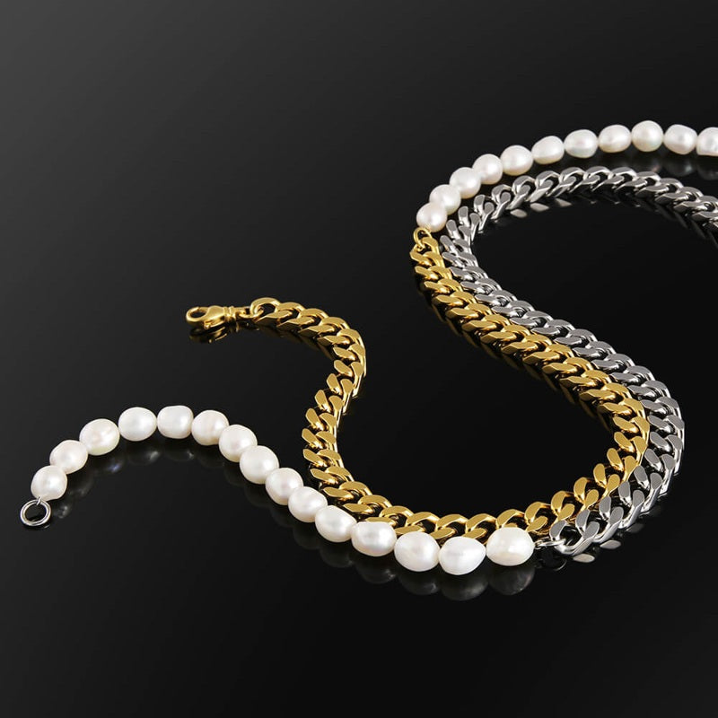 Pearl Chain Half and Half Necklace gold – ADORNIA